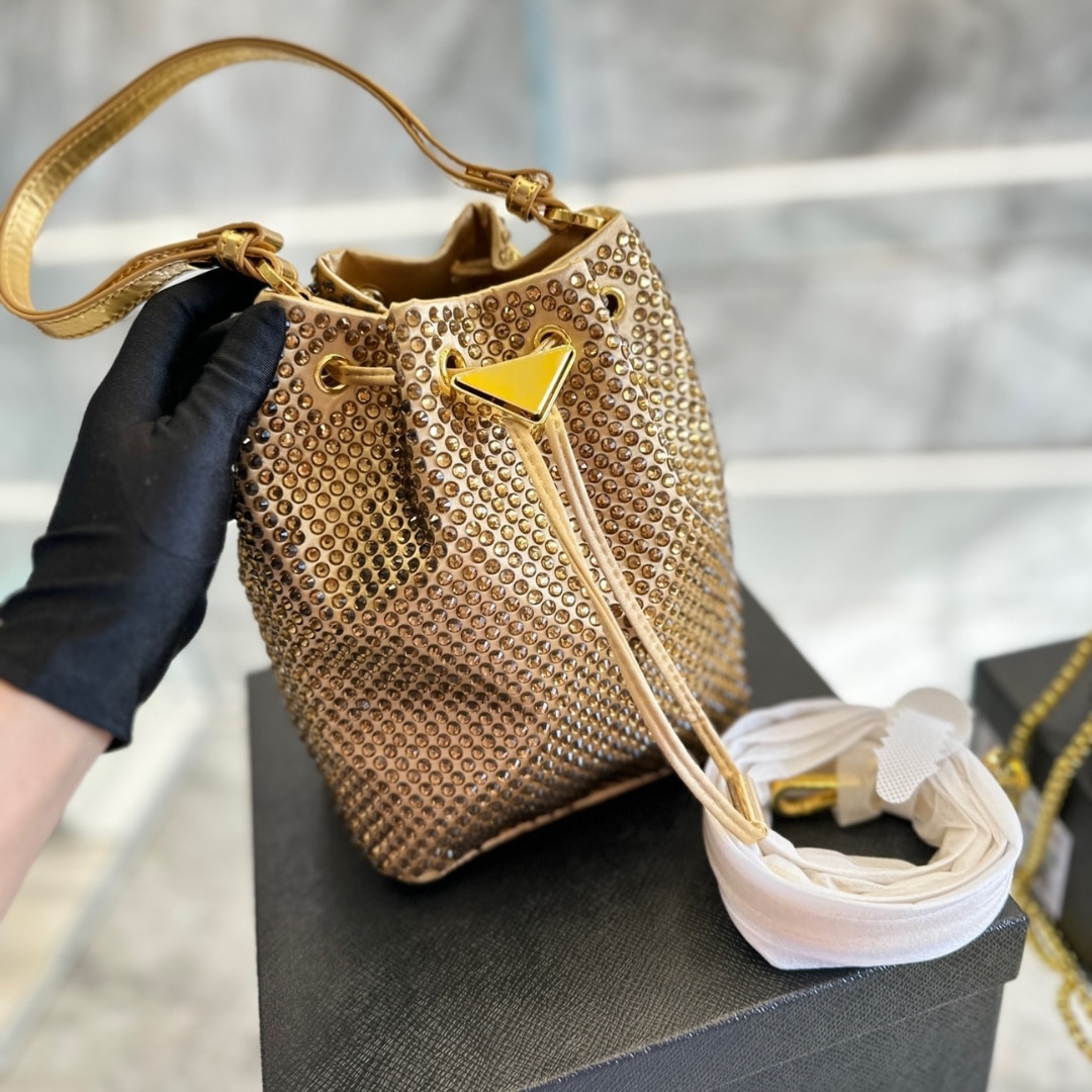 Prada Satin Crystals Bucket Bag Gold 20Cm 1Nr016 2Awl F0522 - Image 5