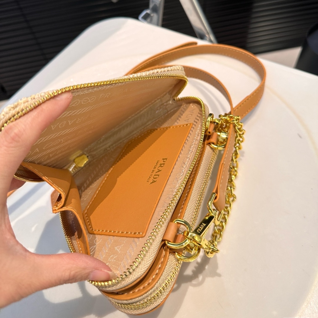 Prada Mini Crochet Raffia Shoulder Bag Natural 19cm 1NR015 2CXK F0018 - Image 8