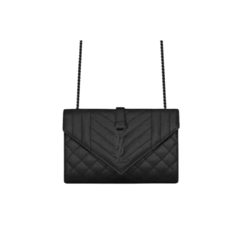 Saint Laurent Envelope Small Bag In Mix Matelassé Grain De Poudre Embossed Black Noir 600195Bow981000