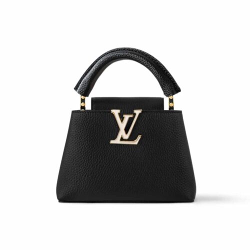 Louis Vuitton Capucines Mini Grained Leather Top Handle Bag Black 21cm