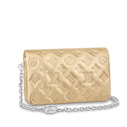 Louis Vuitton Pochette Coussin Monogram Embossed Crossbody Bag Gold 20Cm M80999