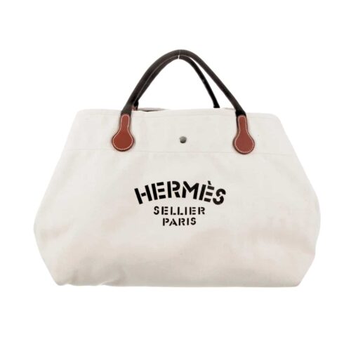 Hermes Fourre Tout du Cavalier Canvas Tote Bag White 42cm