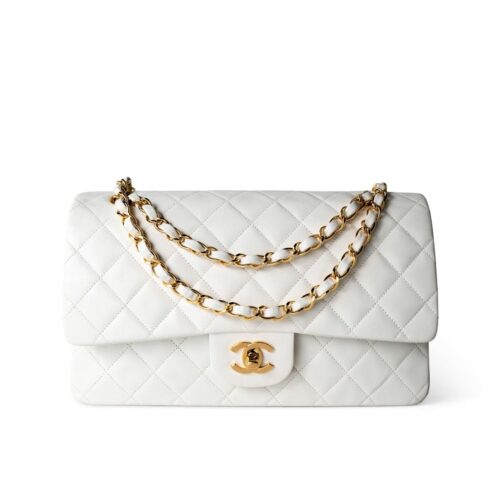 Chanel Classic Medium Smooth Leather Flap Bag White 25cm A01112 Y33352 10601