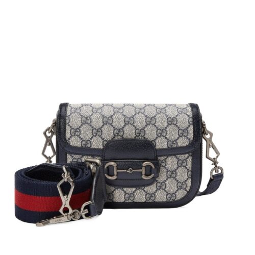 Gucci Horsebit 1955 Small GG Supreme Canvas Shoulder Bag Navy Blue 20cm 658574 96IWN 4076
