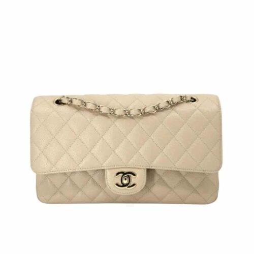 Chanel Classic Medium Grained Leather Flap Bag Beige 25cm A01113 Y04059 NZG77