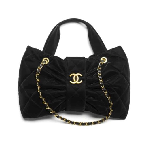 Chanel Bow Bag Medium Velvet Effect Nylon Handle Bag Black 35cm AS5851 B22154 94305