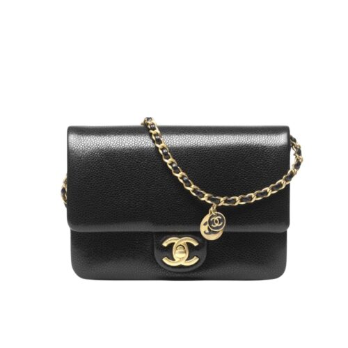Chanel Mini Flap Bag Grained Shiny And Gold Tone Metal Black 23Cm As5218 B18321 94305