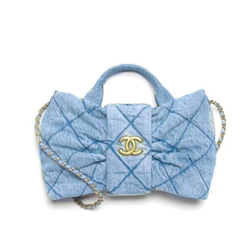 Chanel Bow Bag Mini Washed Denim Handle Bag Blue 21cm