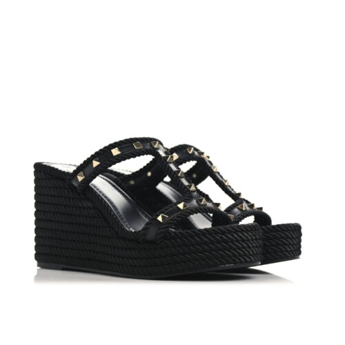 Valentino Garavani Rockstud Wedge In Leather 90mm Black 4W2S0GI5BAE 0NO