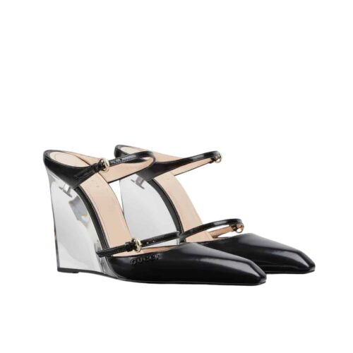 Gucci Women's Wedge Leather Mule Black 827856 Clg00 1000