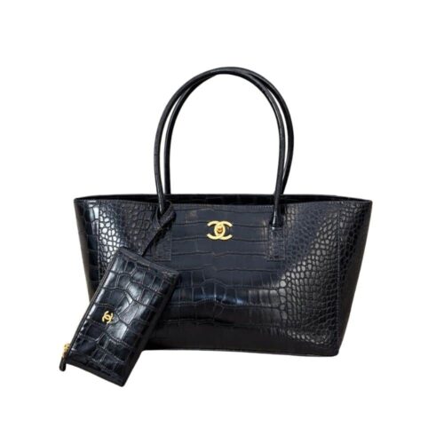 Chanel Executive Cerf Large Embossed Pattern Tote Bag Black 35cm