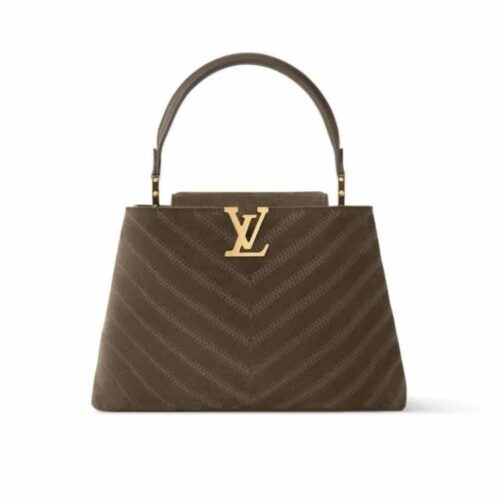 Louis Vuitton Capucines BB Suede Leather Top Handle Bag Dark Brown 27cm
