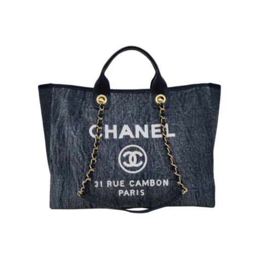 Chanel Deauville Large Canvas Tote Bag Blue 38cm