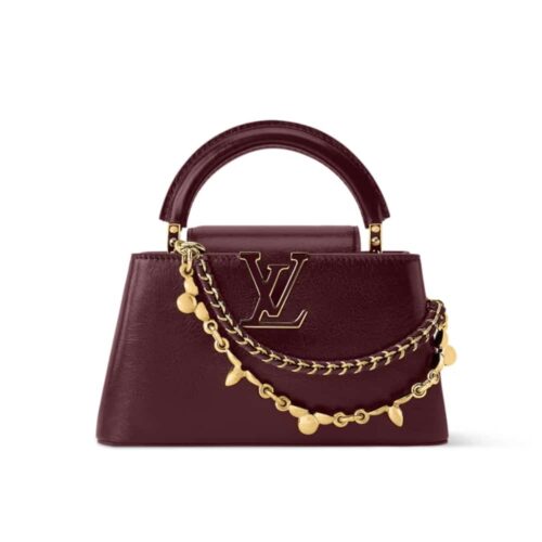 Louis Vuitton Capucines East West Mini Wrinkled Leather Top Handle Bag Grenat Red 22cm M25473