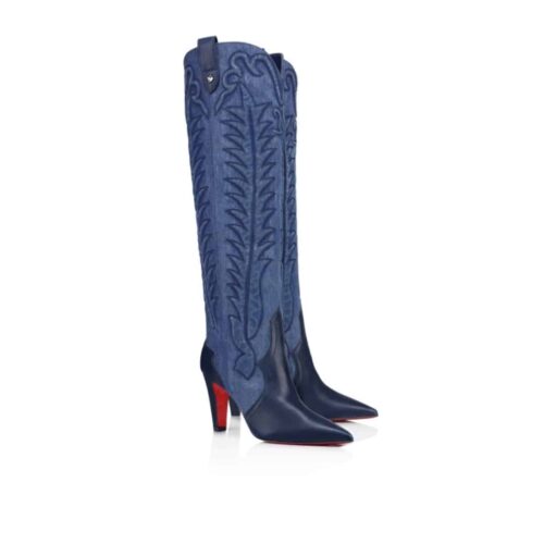 Christian Louboutin Santia Botta Denim Knee High Boots Blue 32405166603