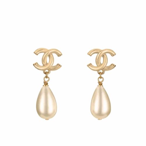 Chanel Dangle Earrings Pearly Drop Crystals Gold A98327