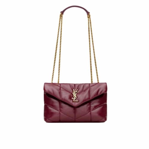 Saint Laurent Puffer Toy In Shiny Leather Shoulder Bag Burgundy 22Cm 7593371EL076197