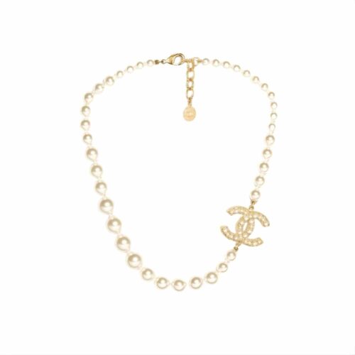 Chanel Choker Necklace Glass Pearls Gold A64757 Y20450 Z2048