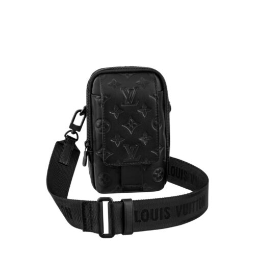 Louis Vuitton Double Phone Pouch NM Monogram Shadow Leather Black 18Cm M81323