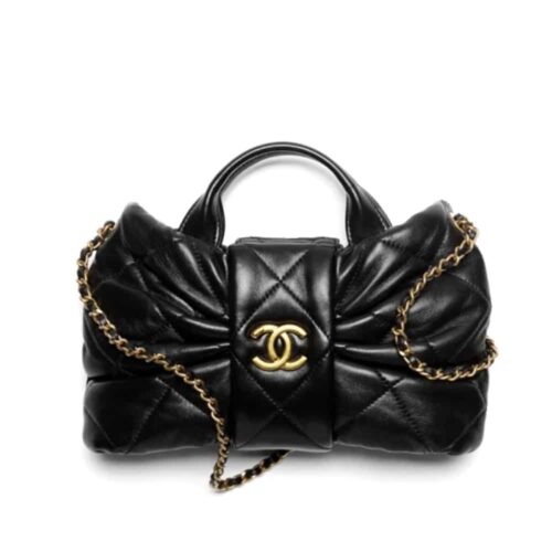 Chanel Bow Bag Mini Shiny Smooth Leather Handle Bag Black 21cm As5849 B22148 94305