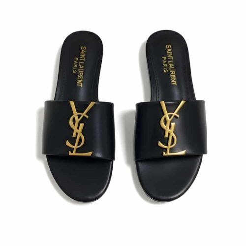 Saint Laurent Tribute Slippers Smooth Leather Black