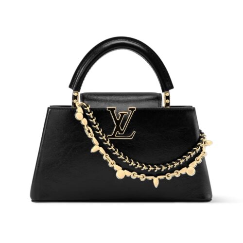 Louis Vuitton Capucines East West BB Wrinkled Leather Top Handle Bag Black 26cm M25492