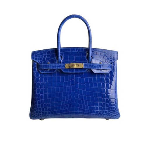 Hermes Birkin 30 Crocodile Gold Toned Hardware Handbag Dark Blue 30Cm