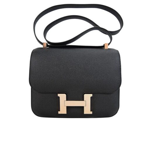 Hermes Constance 24 Togo Leather Gold-tone Hardware Crossbody Bag Black 24Cm