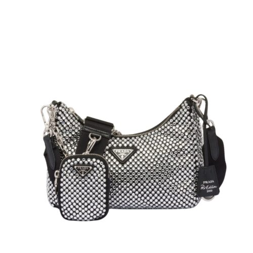 Prada Re Edition 2005 Satin Crystals Shoulder Bag Metal 23Cm 1BH204 2AWL F0T7O V V9L