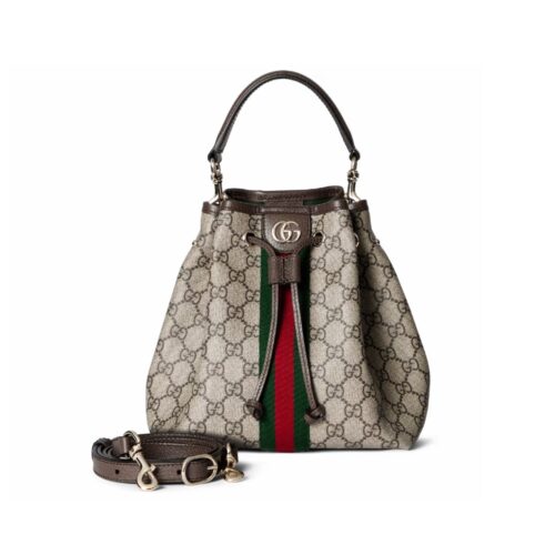 Gucci Ophidia Small GG Monogram Canvas Bucket Bag Beige And Dark Brown 22Cm 841313 FAE0K 9853