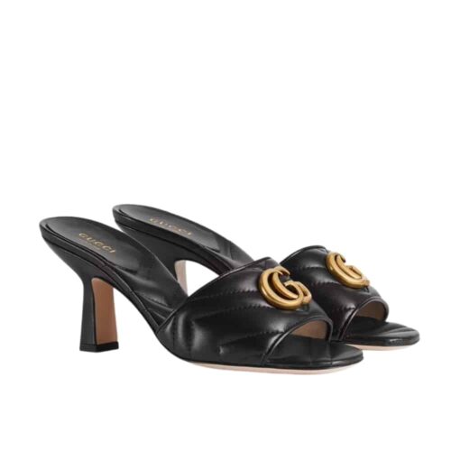 Gucci Marmont Double G Leather Slide Sandal Black 674839 Bko00 1000
