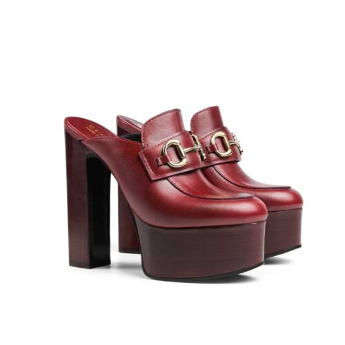 Gucci Women Platform Leather Mule With Horsebit Red ‎835315 Aadcw 6207