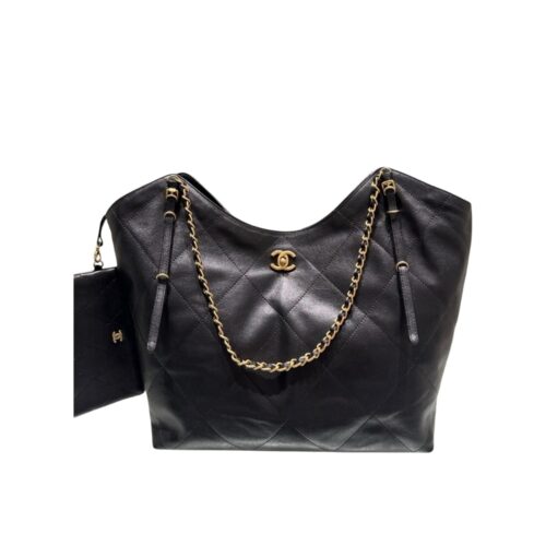 Chanel Shopping Bag Medium Shiny Smooth Leather Tote Bag Black 35cm AS5463 B20565 94305