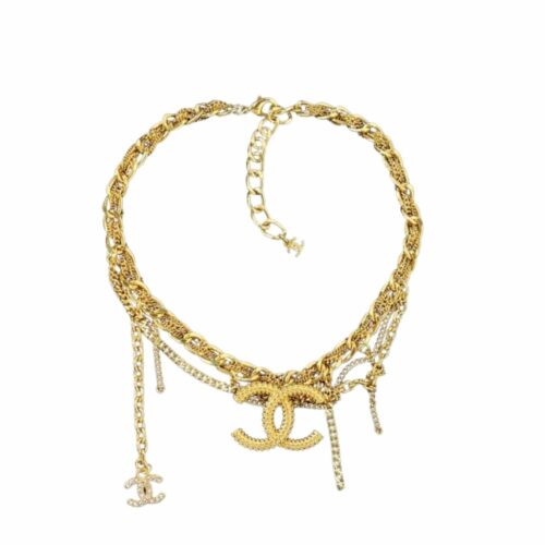 Chanel Choker Necklace Multi Chain Textured Gold