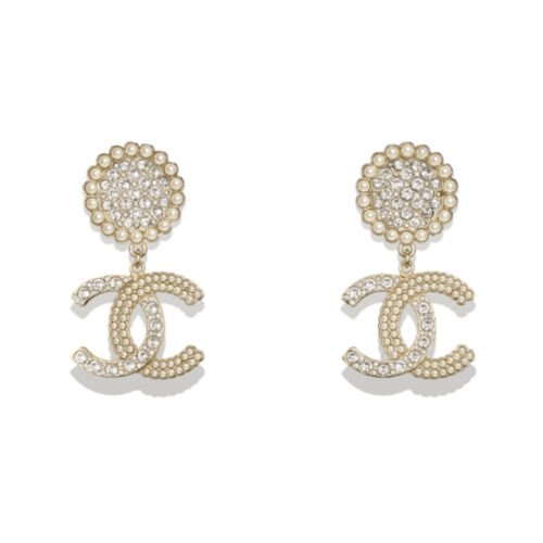 Chanel Cc Faux Pearl And Crystal Drop Earrings