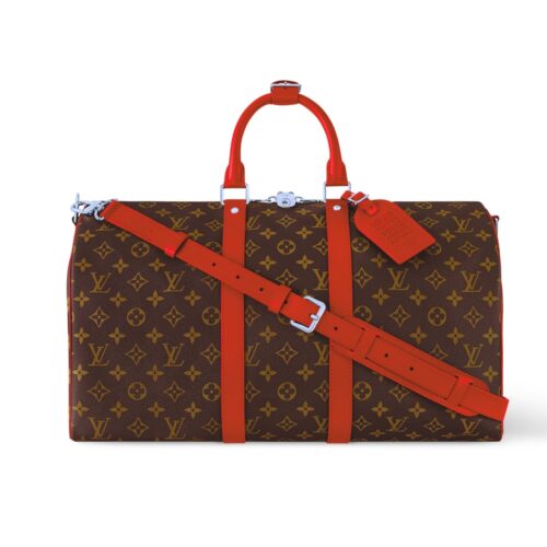 Louis Vuitton Keepall Bandoulière 50 Monogram Macassar Shoulder Bag Sari Red 50cm M13808