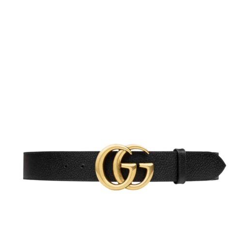 Gucci GG Marmont Wide Gold Logo Leather Belt Black 40Mm 406831 Dj20T 1000