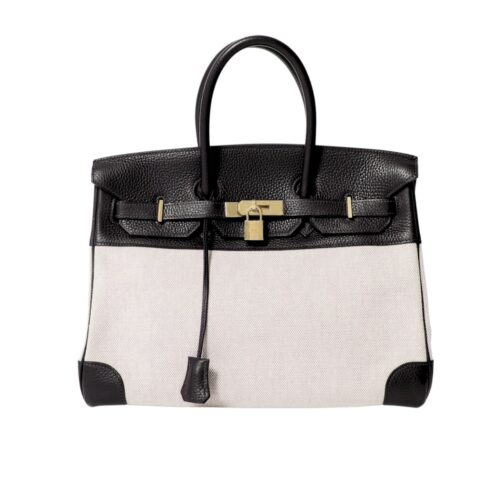 Hermes Birkin 25 Toile H Swift Handbag Black 25cm