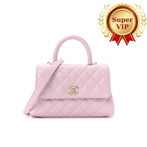 [Super Vip 1:1] Chanel Small Coco Handle Bag Gold Light Pink 23Cm