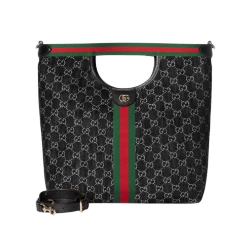 Gucci Giglio Large GG Denim Tote Bag Black And White 39Cm ‎865452 UN3AG 1099