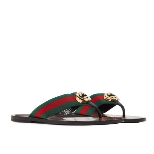 Gucci GG Thong Web Canvas Sandal Black 612138 H9020 8476