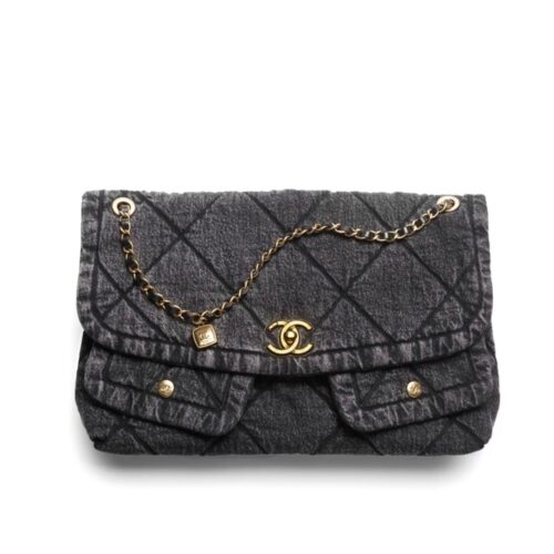 Chanel Classic Maxi Denim Flap Bag Black 30cm AS5727 B22144 94305