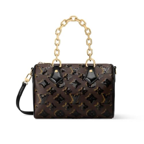 Louis Vuitton Speedy Bandouliere 20 Monogram Sequins Handle Bag Brown 20cm M26314