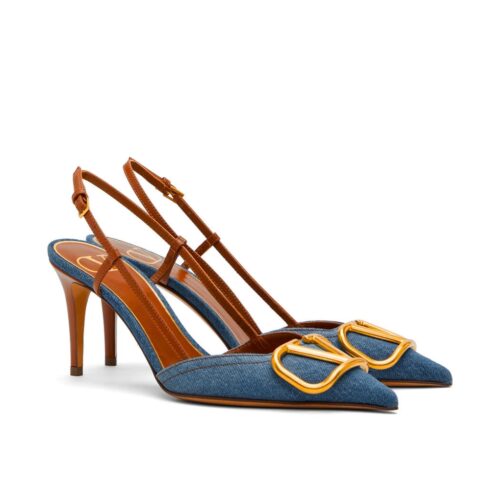 Valentino Garavani Vlogo Signature Slingback Pump Denim Brown 80mm