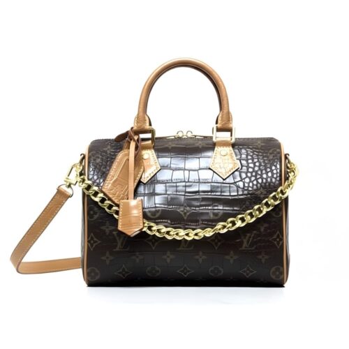 Louis Vuitton Speedy Satchel Small Embossed Monogram Top Handle Bag Brown 25cm