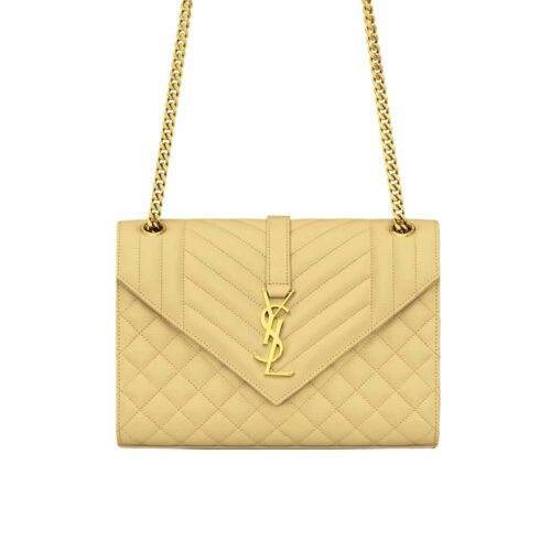 Saint Laurent Envelope Medium Quilted Grain De Poudre Embossed Leather Crossbody Bag Beige 24Cm 600185BOW912721
