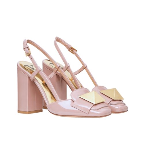 Valentino One Stud Patent Leather Slingback Pump 100mm Rose Cannelle 1W2S0ER2LAFGF9