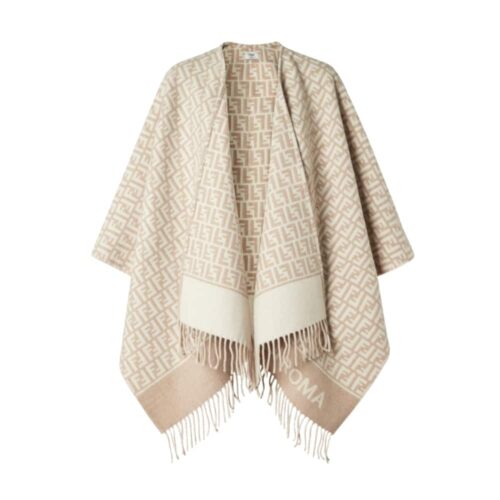 Fendi Poncho FF Motif Wool And Cashmere Beige FXX723AQCWF0QB9