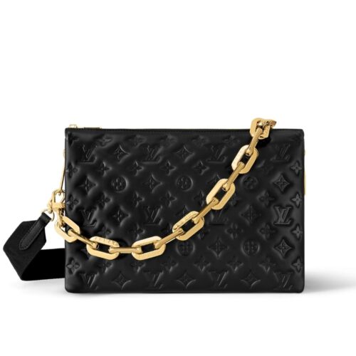 Louis Vuitton Coussin MM Monogram Embossed Shoulder Bag Black 34Cm M21264