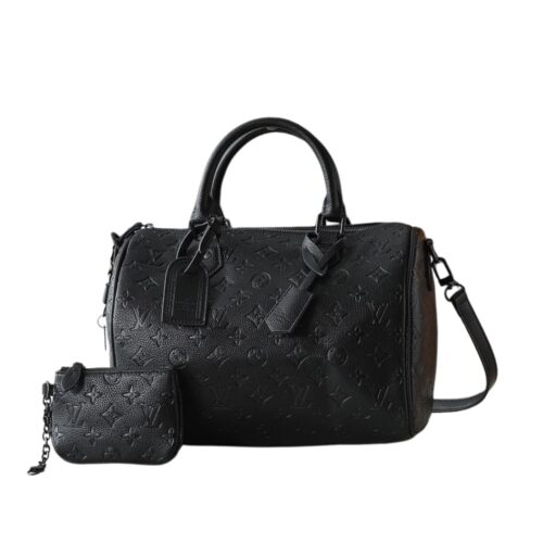 Louis Vuitton Speedy P9 Bandoulière Monogram Empreinte Handle Bag Black 26cm